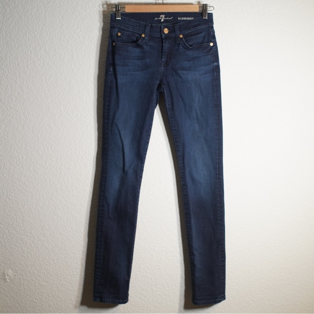7 for all Mankind Roxanne Mid-Rise Straight Jeans Blue Ankle Cropped Size 25
